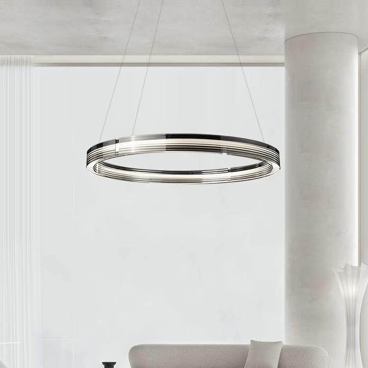 意式极简客厅吊灯现代简约高端设计玻璃圆环led餐厅卧室样板间灯
