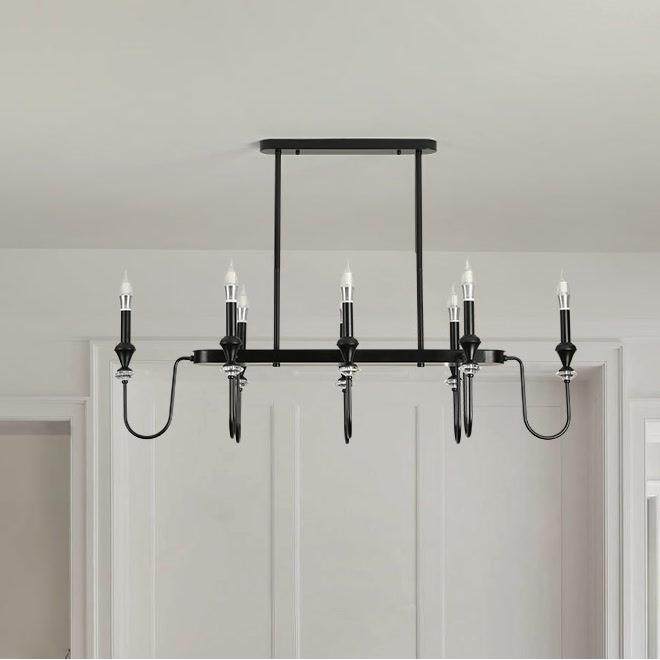 高级美式复古水晶吊灯法式复古黑色轻奢长条吧台简约餐桌餐厅灯具