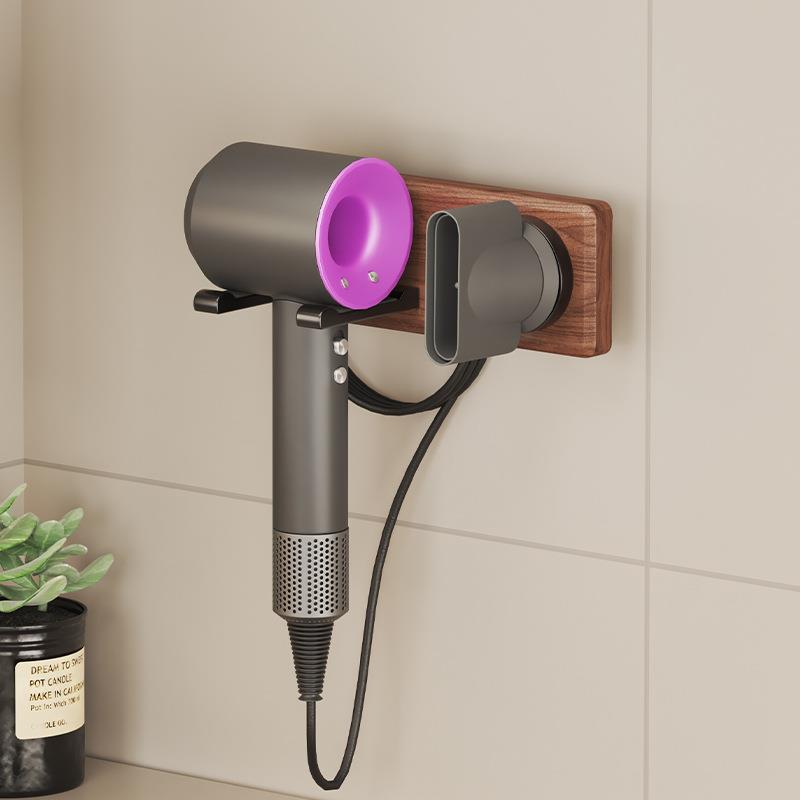 浴室置物架卫生间厕所壁挂吹风机支架中古风整理收纳清洁铝胡桃木