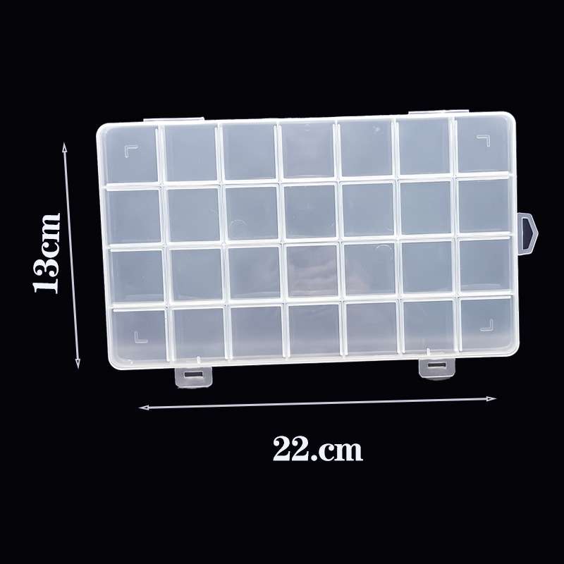 固定28格1.5高带卡槽透明收纳盒串珠固定多规格透明带盖收纳盒文