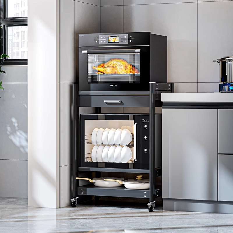 家用多功能多层太空铝嵌入式收纳架厨房置物架德国微波炉烤箱