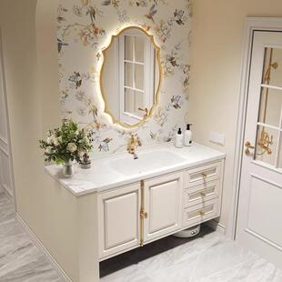 法式复古轻奢实木浴室柜组合美式橡木卫生间一体陶瓷盆洗漱台