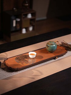 古歌覆古铜茶盘桃村草堂图双面用储水排水两用高端铜彩烧电木茶盘