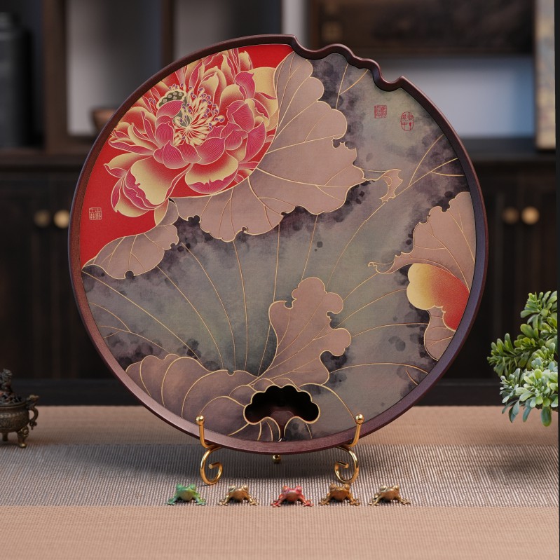 荷塘悦色铜茶盘手工彩烧复古茶托