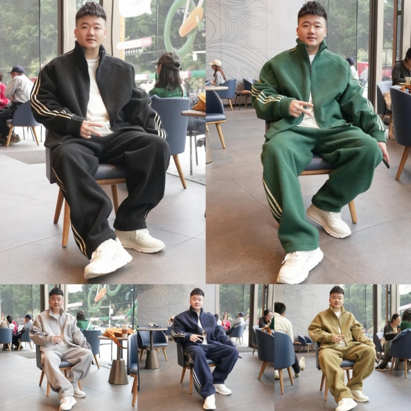 冬季百搭简约休闲条纹运动风男士套装拉链卫衣开衫外套长裤两件套