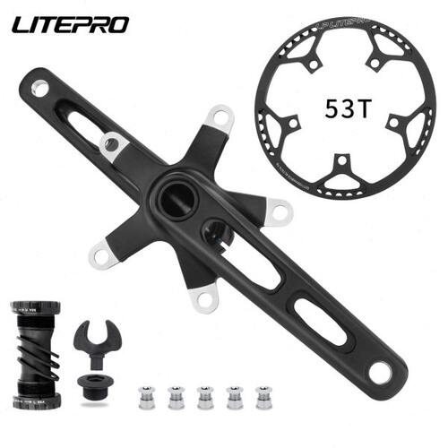 LITEPRO 折叠自行车曲柄 铝合金镂空牙盘中空一体曲柄盘片45T58T