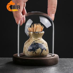 复古牙签筒罐创意家用个性 牙签盒陶瓷日式 饭店牙线棉签收纳盒瓶子