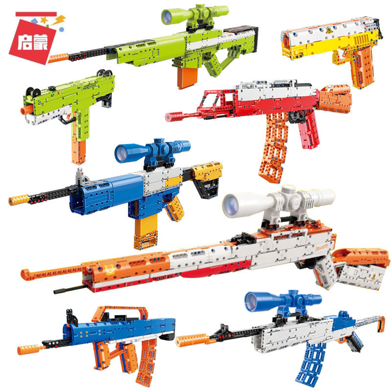 启蒙52001-8沙漠之鹰98k狙击UZI冲锋枪模型拼插diy小颗粒积木玩具