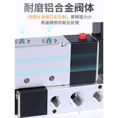 气动电磁阀组4V230三位五通220v气缸气阀4V230C-08电磁控制阀24v