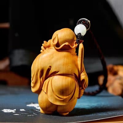 崖柏木雕手把件傲娇纳福钟馗实木手把件车挂件工艺品随身文玩