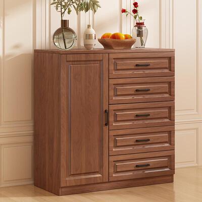 斗柜实木多功能抽屉柜收纳柜现代客厅卧室靠墙五斗六斗带门储物柜