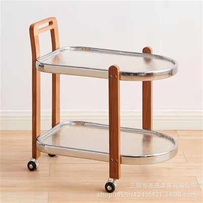 实木钢化玻璃餐车中古风家用复古网红创意可移动茶几边几小推车