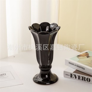 大号25法式陶瓷小花瓶高级感插花复古美式客厅摆件白色艺术奶油风