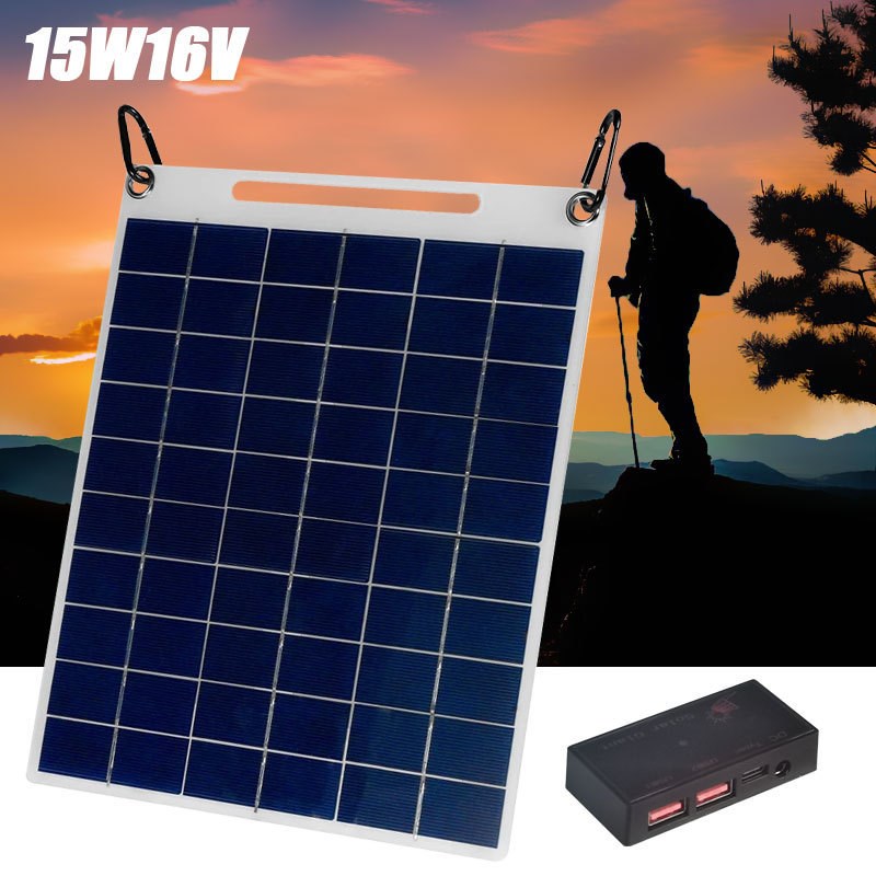 多晶15W太阳能板18V12V5V移动充电板快充登山露营发电系统