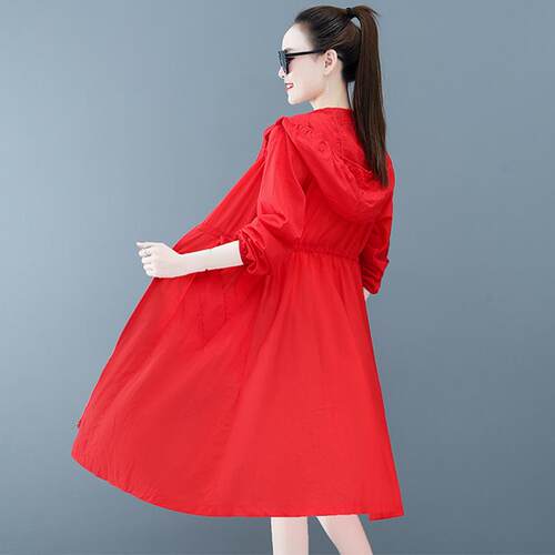 防晒衣女正红色大码防晒服外衣