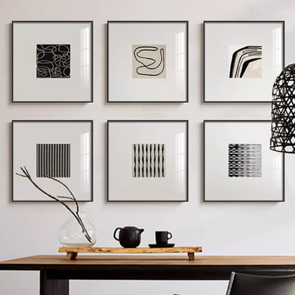黑白灰装饰画极抽象客厅背景墙挂画样板间艺术线条壁