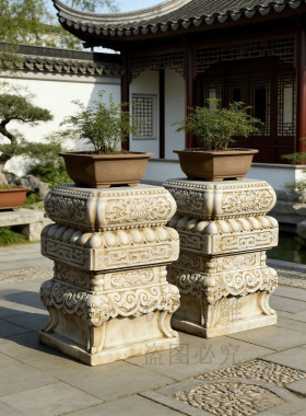 石雕汉白玉仿古莲花须弥座石墩花架中式花盆底座花台柱子石头摆件