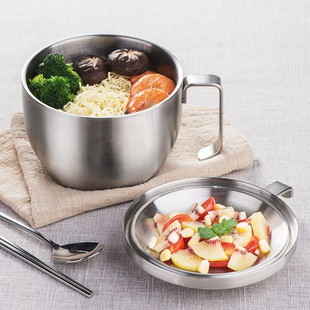 德国304食品级双层泡面碗汤饭盒便当学生宿舍快餐杯带盖不锈钢碗