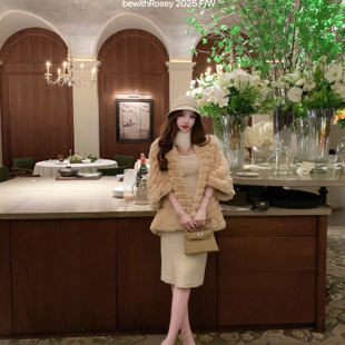 bewithRosey【香槟兔】香槟双色进口獭兔毛日系中袖皮草外套