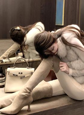 bewithRosey【韩模进阶】美女人手一双尖头绒面瘦瘦靴高跟过膝靴