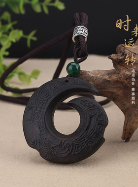 时来运转龙勾复古高档黑檀木吊坠长款项链简约百搭男女毛衣链配饰