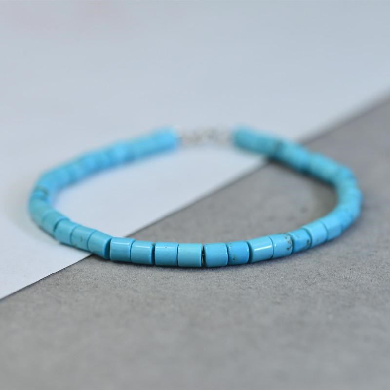 湖北原矿天然绿松石桶珠手链4.2MM精致小巧女款手串闺蜜生日礼物