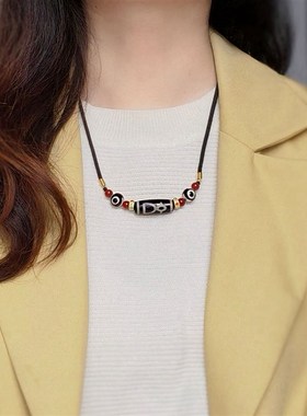 藏式九眼天珠项链民族风女小众设计感情侣配饰新中式复古毛衣链男