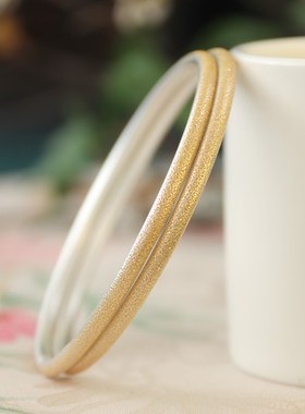 影月 银手镯女999纯银实心开口古法金沙工艺细款镯子文艺小清新