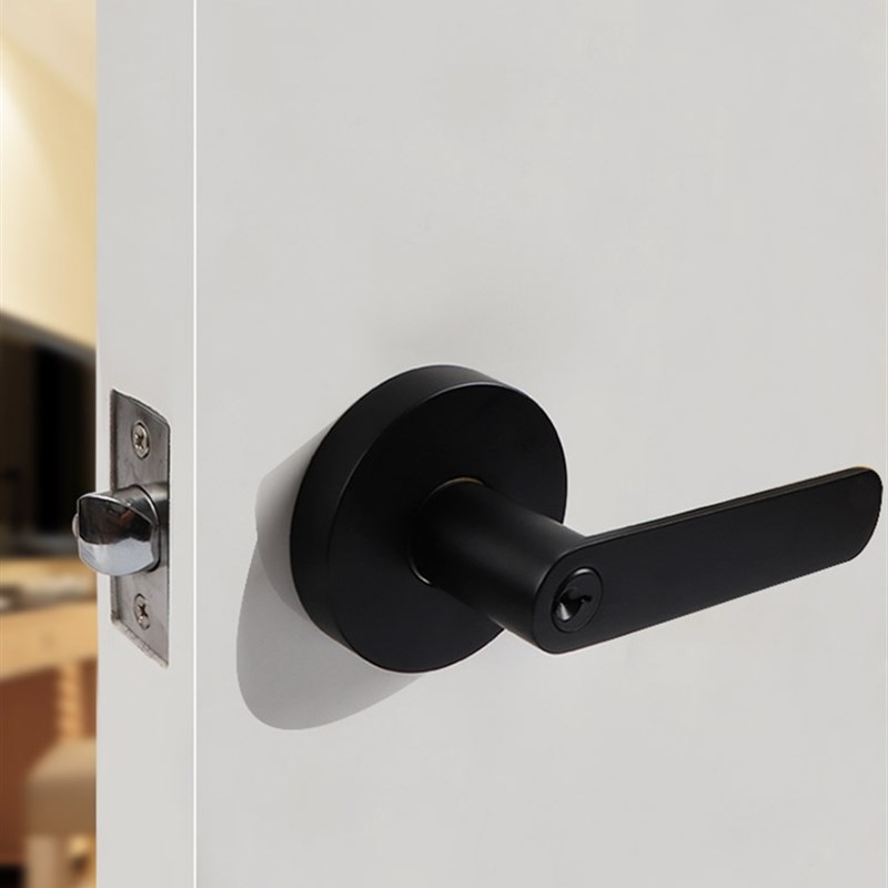 黑色三杆执手锁家用通用型卧室房门锁室内卫生间厕所球形改把手锁