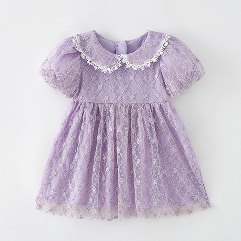 现货夏装女童甜美紫色连衣裙儿童裙子夏装小女孩网纱公主裙洋气女