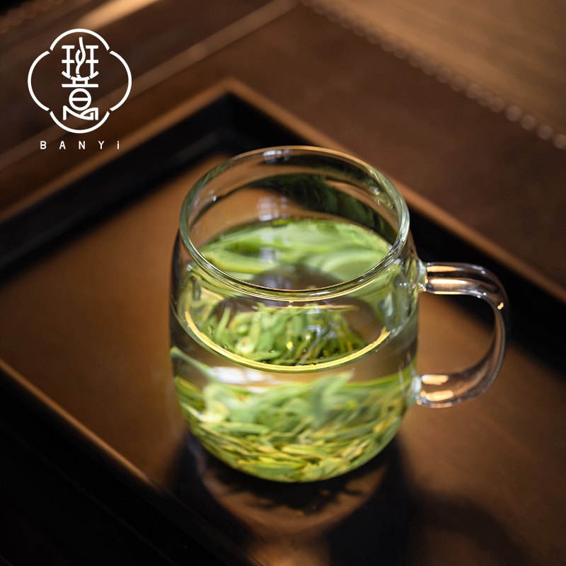 绿茶杯透明泡茶玻璃杯带把手家用喝水杯子办公室大容量女士花茶杯