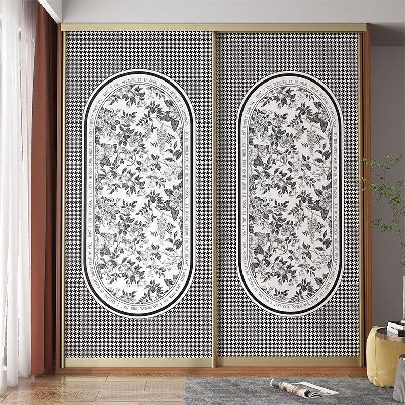 复古卧室柜门贴衣柜装饰贴画推拉门移门改造家具翻新W贴纸自粘加