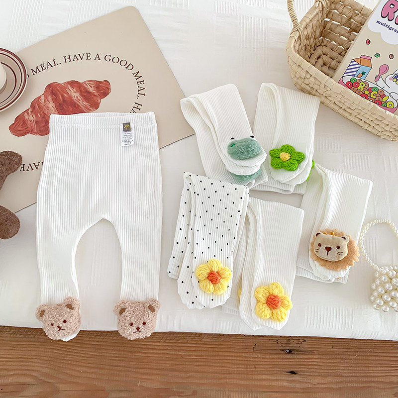 婴儿裤袜春秋季6-12个月1纯色裤子新生薄款卡通女宝宝内搭裤