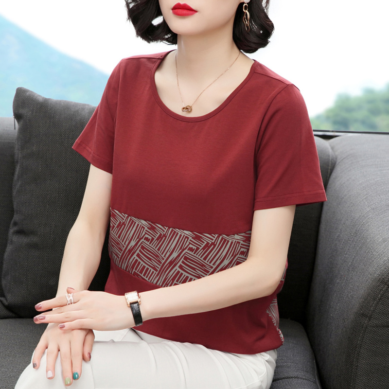 纯棉短袖t恤女 宽松2021夏装新款中年妈妈遮肚子体恤大码上衣洋气