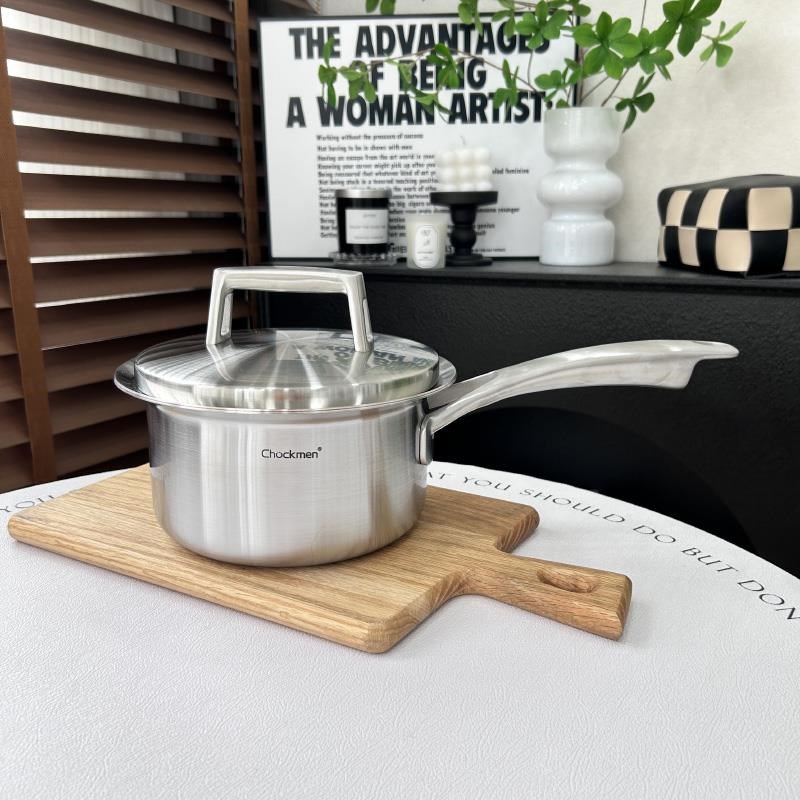 五层钢夹铜18/10不锈钢奶锅超厚微压锅辅食面条锅无涂层16cm