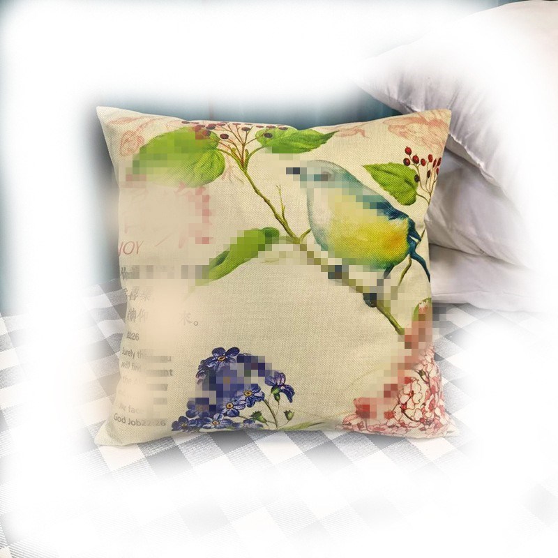 印花抱枕花鸟系列办公室汽车客厅沙发靠垫美式靠枕W亚麻枕头坐垫