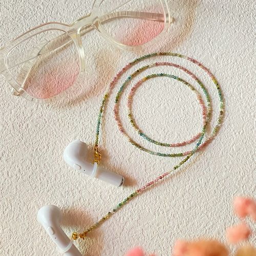 天然渐变碧玺眼镜链超细精致小众项链耳机链手工串珠墨镜配饰女
