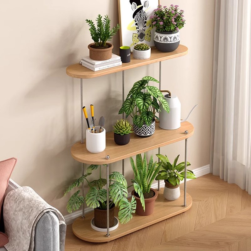 阳台花架客厅置物架落地式2025新款不锈钢实木铁艺移动多肉花架子