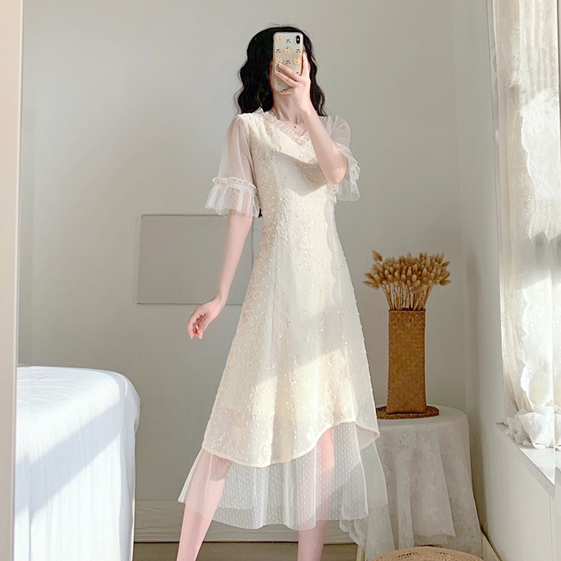 2021夏季新款女装裙子收腰显瘦气质仙女裙茶歇法式改良旗袍连衣裙