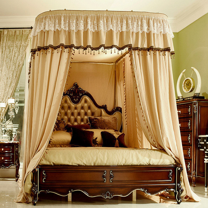 U型导轨遮光布拉幕式三开门蚊帐防尘床帘床幔落地式家用1.5m1.8米