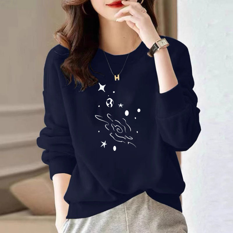 大牌即墨藏蓝色加绒纯棉卫衣女潮