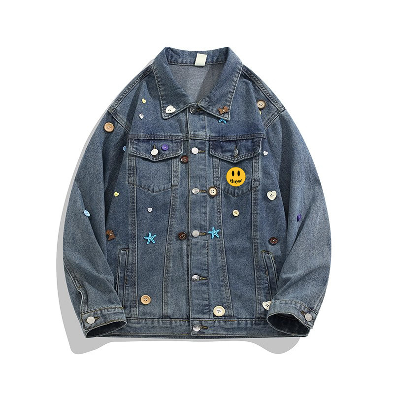 【一折专区】DREW SEEW 笑脸美式风彩色纽扣牛仔外套男女休闲夹克,男装,牛仔外套,淘宝优惠券,粉丝福利购,淘宝优惠卷