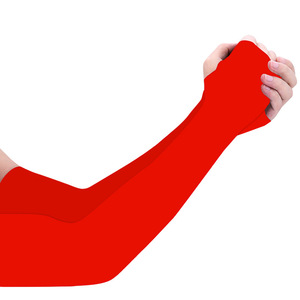 夏季纯红色冰袖套防晒遮阳户外骑行开车护臂套袖舞蹈套手指洞袖子