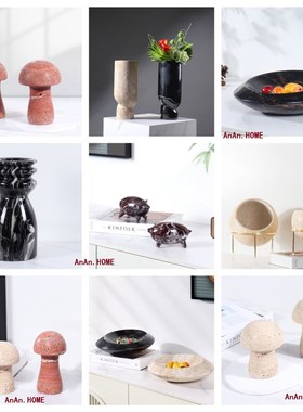 现代简约创意大理石花器果盘样板A房售楼处桌面茶几电视柜石材工