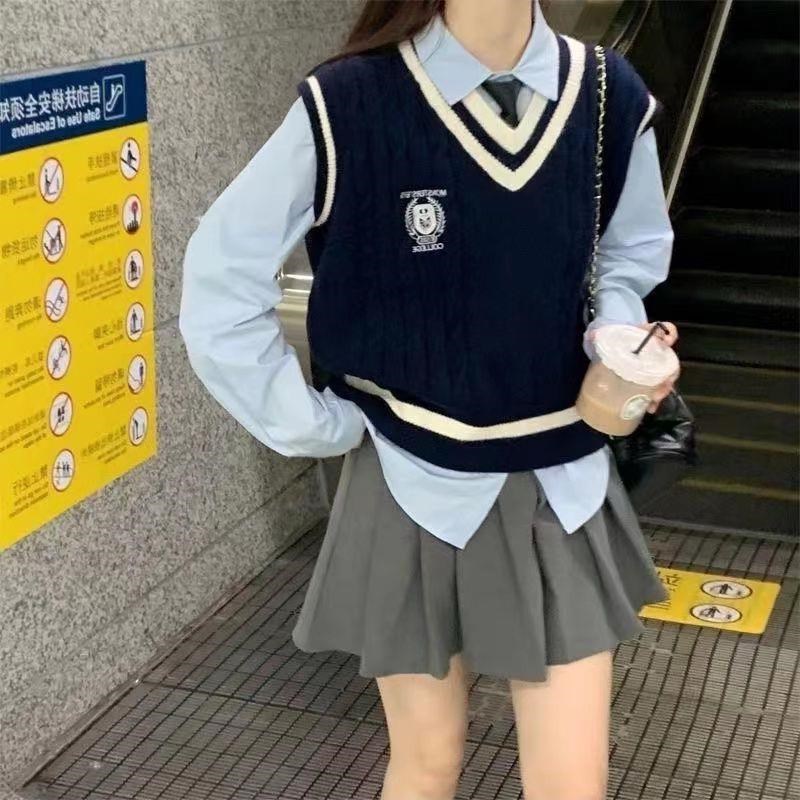 秋季针织马甲背心女毛衣2023新款韩版英伦学院风叠穿Y百搭学生上