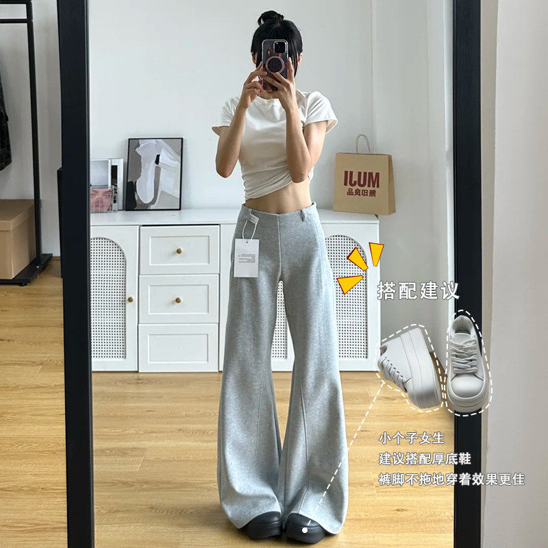 现货灰色微喇卫裤女款春夏季新款阔腿运动裤小个子显瘦慵懒休闲裤