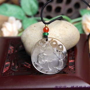 天然兔毛发晶水晶猴子挂件猴挂坠 男女款生肖猴吊坠项链 转运水晶