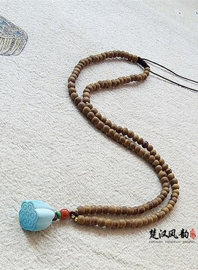 天然湖北原矿绿松石高瓷料伴生雕刻小莲蓬吊坠沉香锁骨Z链项链女