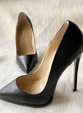 2020经典款黑色哑光皮质浅口x高跟女鞋12cm防水台单鞋女正装高跟