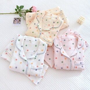 180斤纯棉双层纱布月子服哺乳产厚孕妇睡衣薄款春夏全棉绉布家居